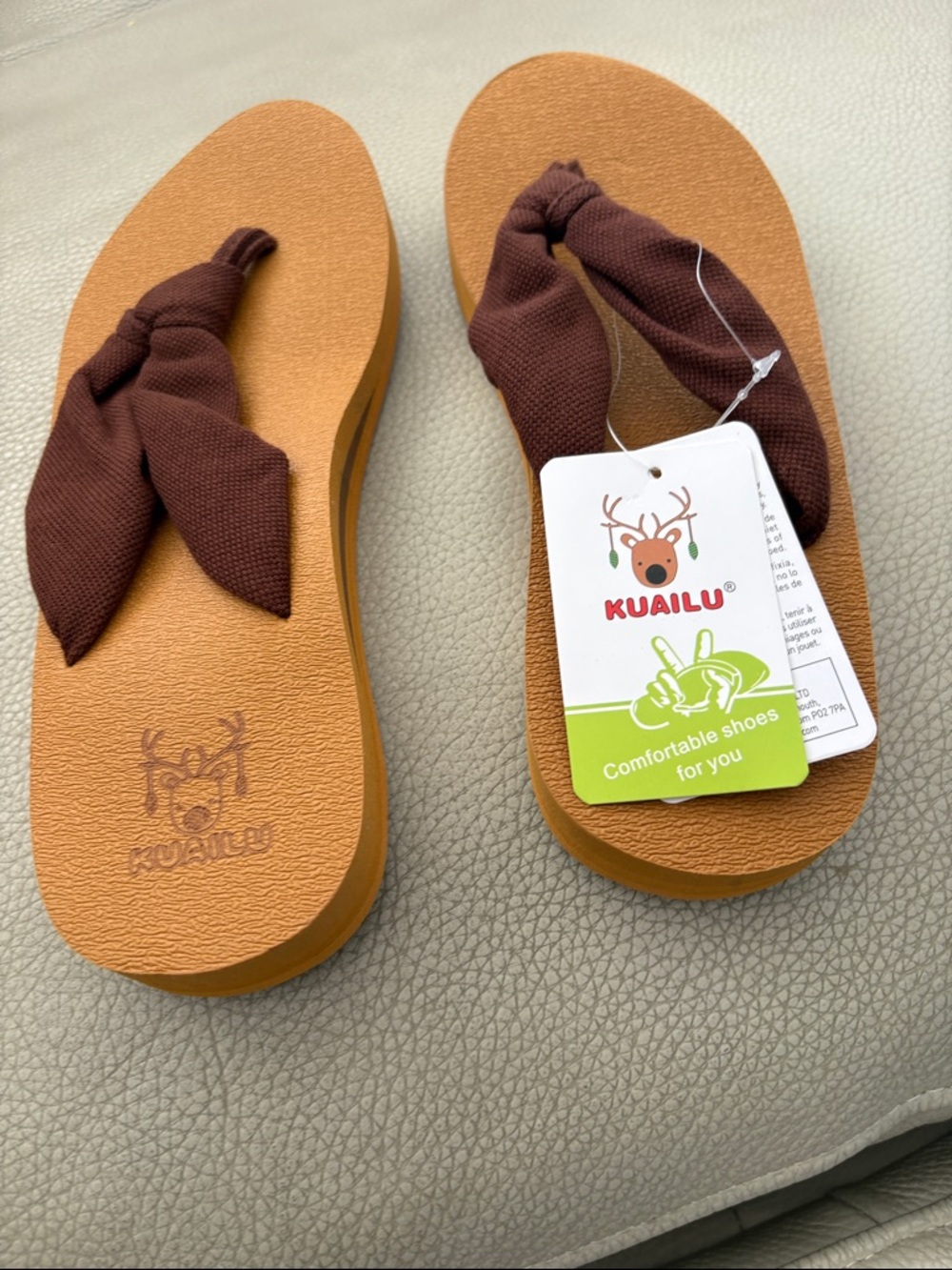 Kuailu Women's Brown Knot-Top Sandals